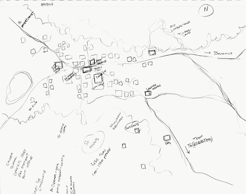 Sketch: A map of the town from Haley’s story