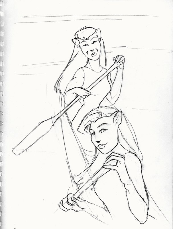 Sketch: Alysha and Taylitha in a canoe